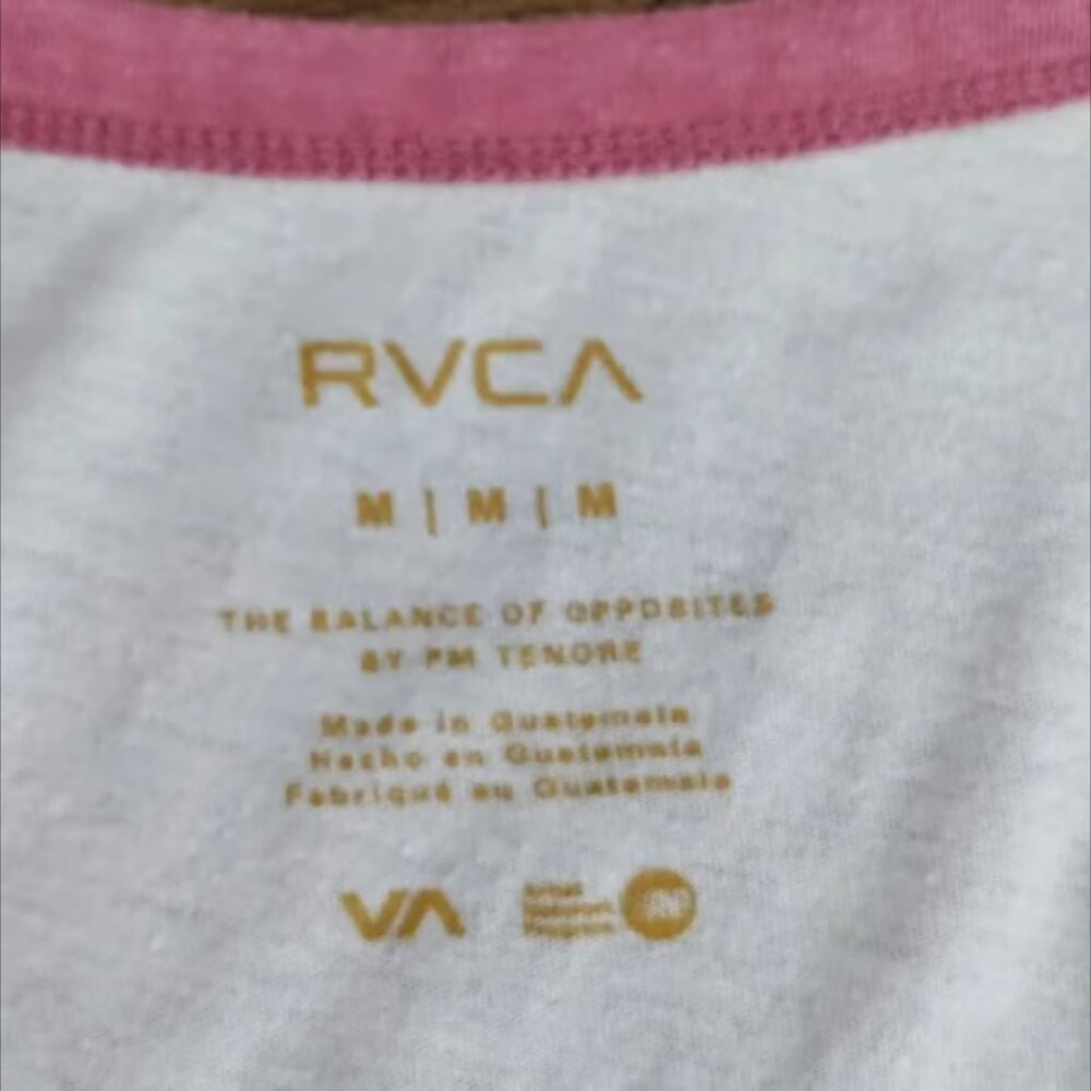 RVCA Baseball Tee 3/4 Sleeve Ringer Shirt Pink White - Picture 4 of 4